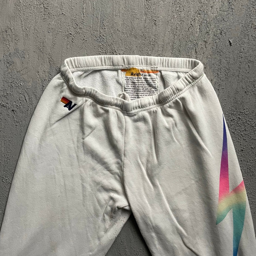Aviator Nation Sweatpants Men XL White Y2K Lightning Bolt